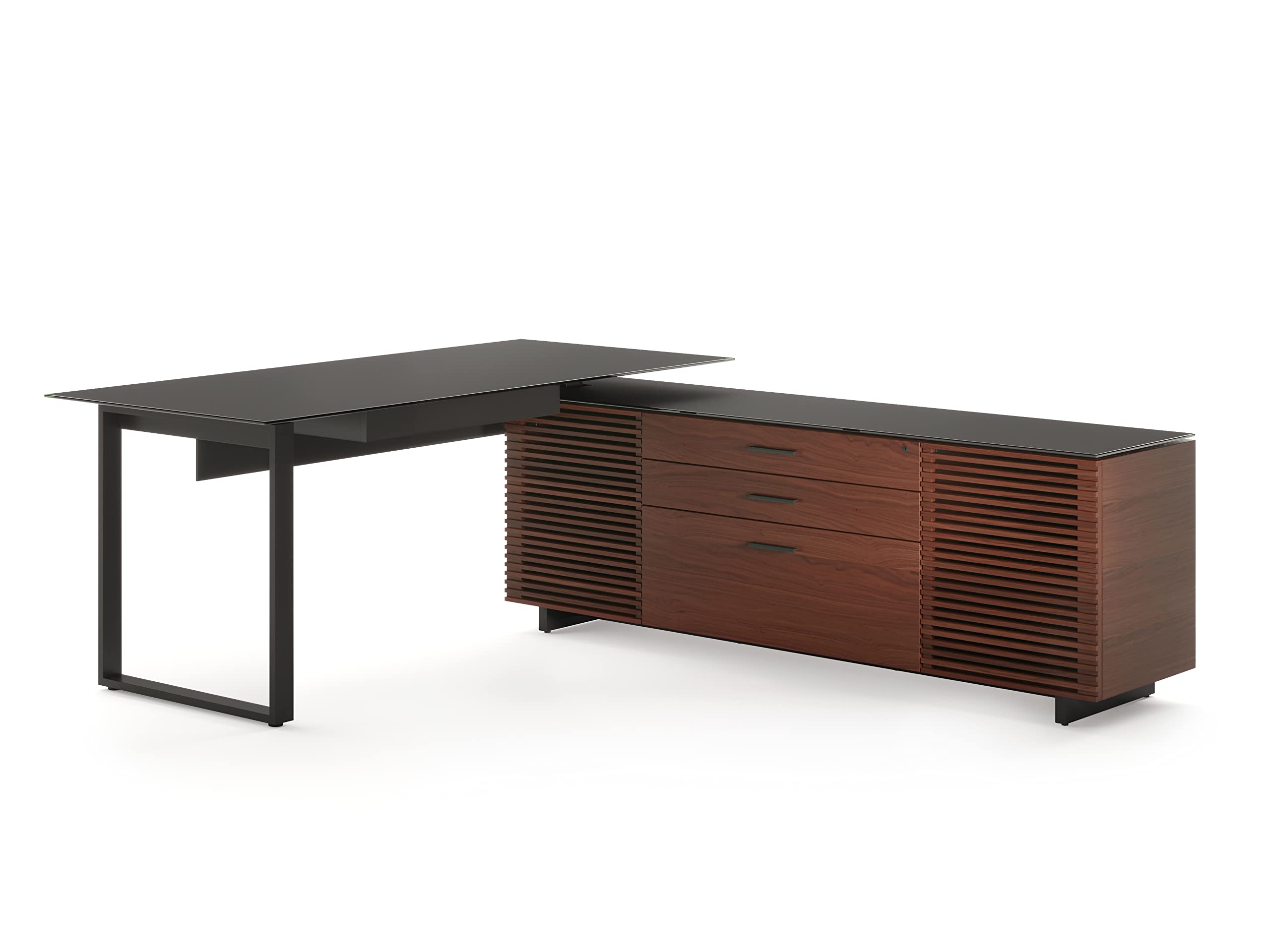 BDI Furniture Corridor 6531-89 L-Shaped Corner Desk for Home or Office with Keyboard Drawer Lateral File Cabinet Adjustable