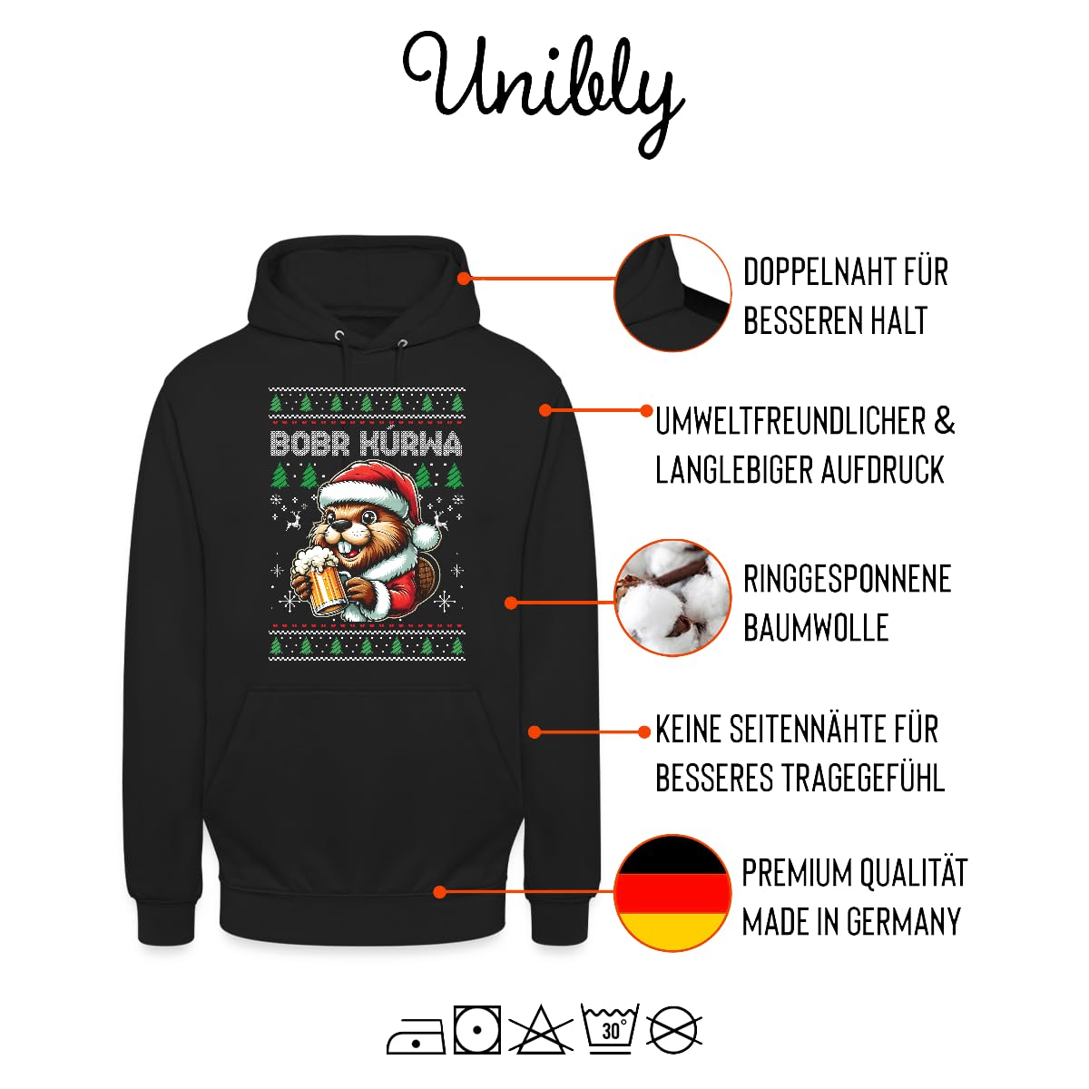 Bobr Kurwa Bier Beer - Jersey navideño navideño con capucha, Negro , S