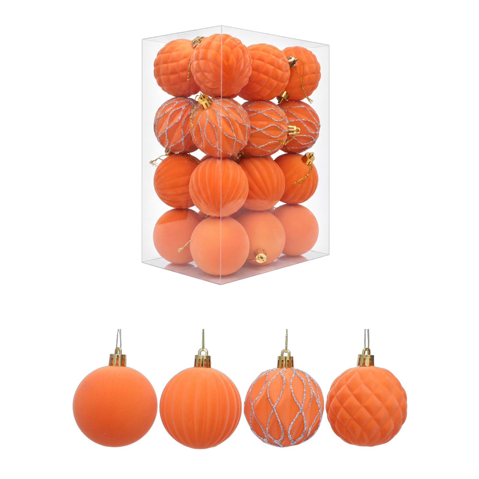 Mekalero 24Pcs Glittering Velvety Christmas Ball Decoration Shatterproof Christmas Baubles Ornament for Door Tree Wreath Mantels Multicolored Stone Pattern Globes