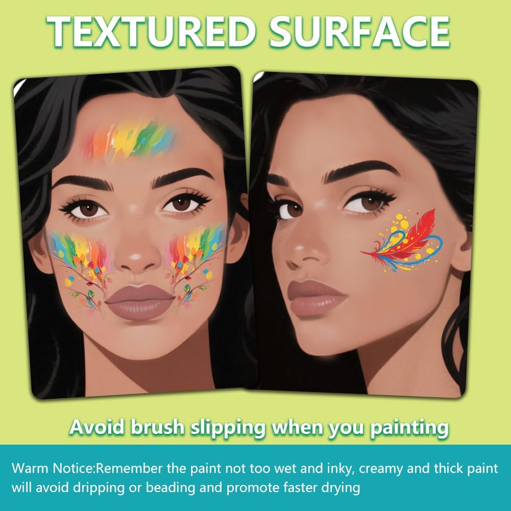 DELORIGIN 2pcs Face Painting Practice Board A4 Size Reusable Makeup Painting Practice Boards Template Stage Makeup Exercise Tool Facial Painting Supplies for Makeup Beginner(Curly Hair Woman) image 2