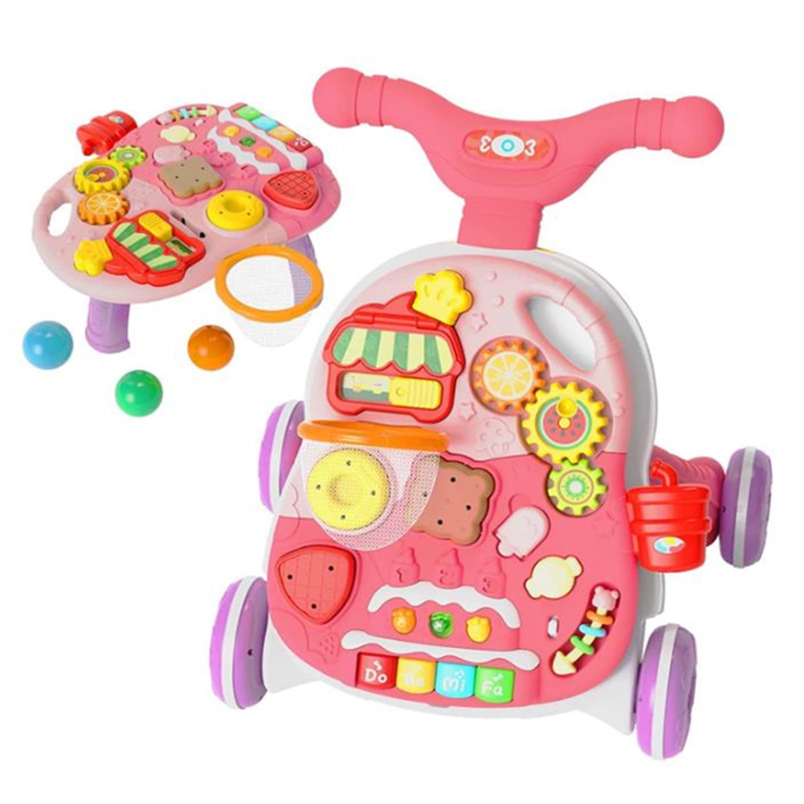 AM ANNA Sit to Stand Learning Walker with Wheels, 2 in 1 Baby Learning Walkers & Removable Play Panel,Early Educational Activity Center, Baby Push Walkers for Boys and Girls (Pink)