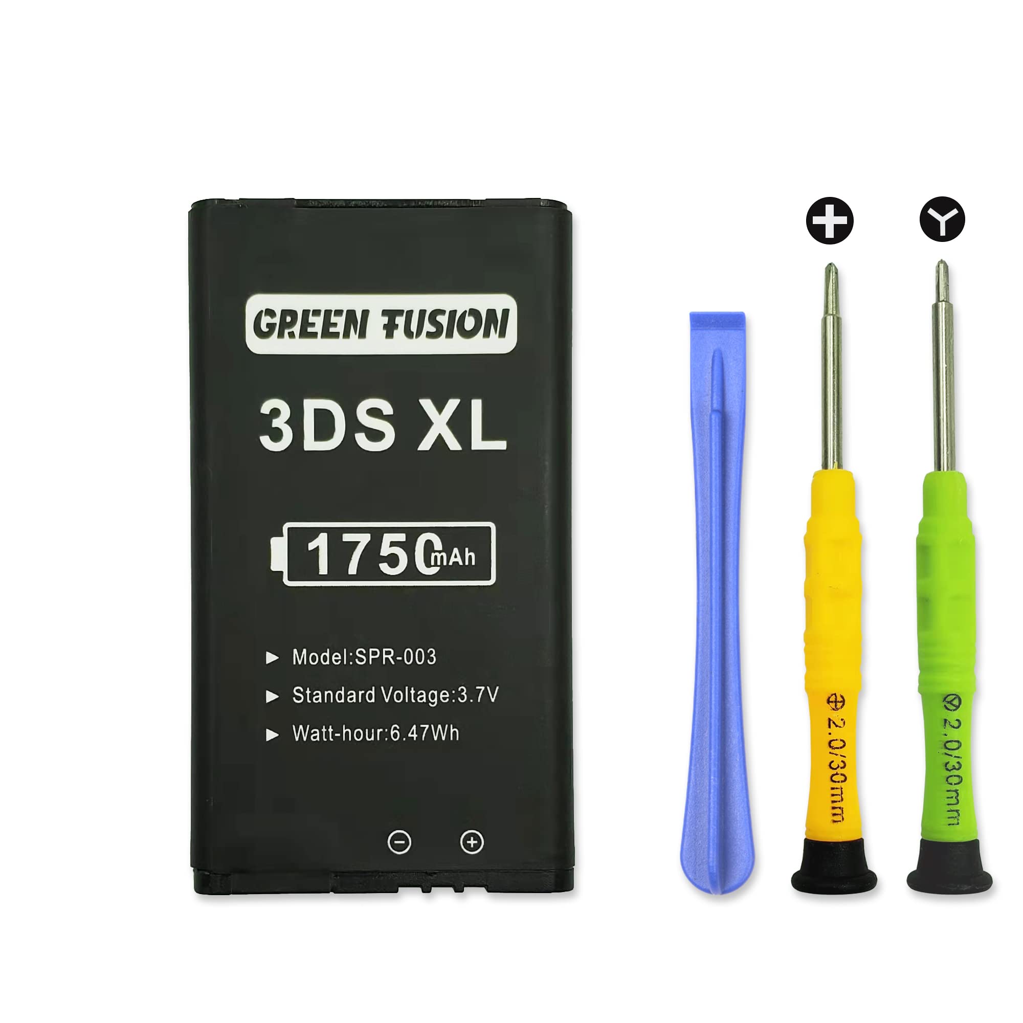 GREEN FUSION for 3DS XL & New 3DS XL Battery Replacement, 1750mAh SPR-003 Battery for Nintendo 3DS XL/New 3DS XL (Not for 3DS/New 3DS) with Repair Toolkit