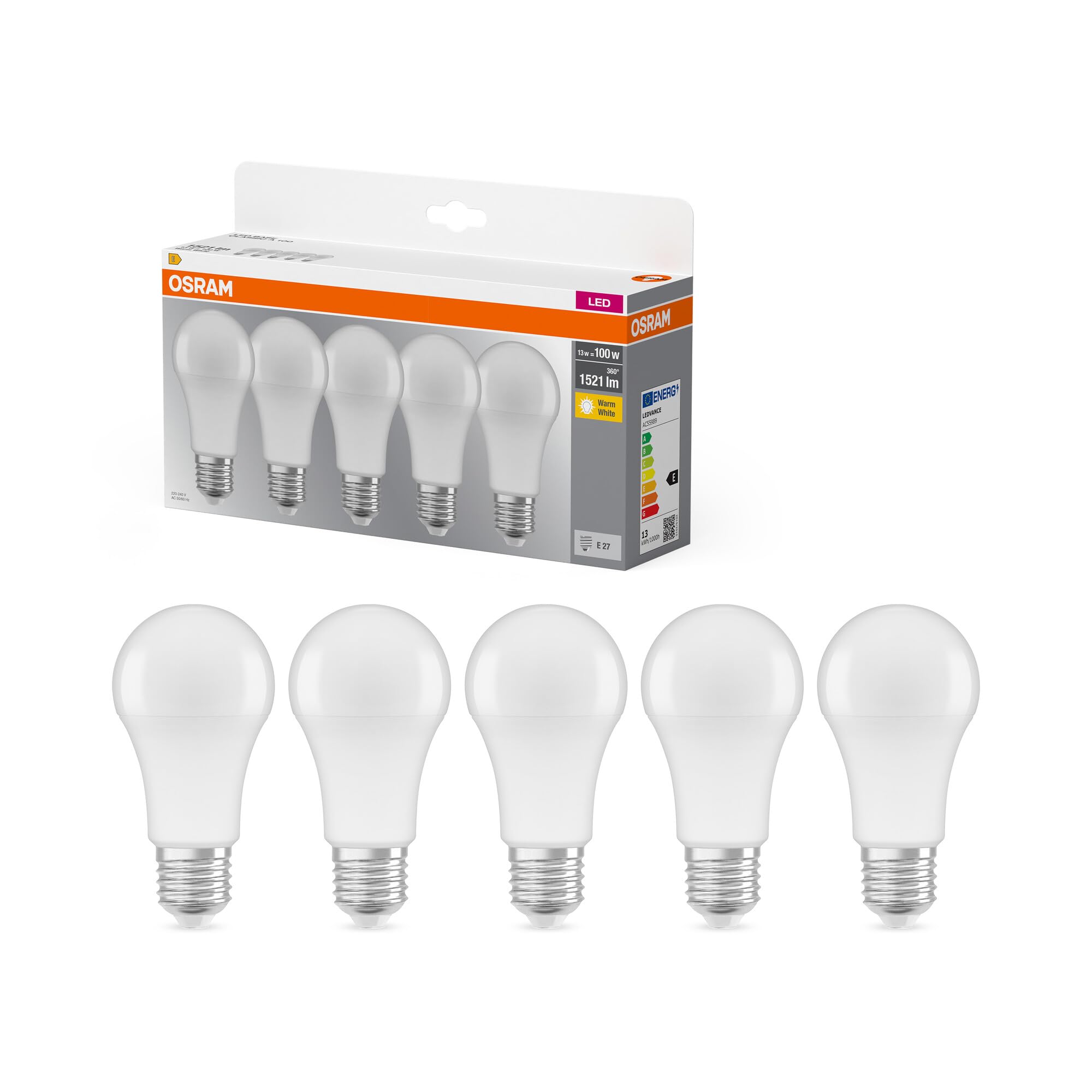 OSRAM Lampada LED Base Classic A100 forma lampadina 13W 827, 2700K bianco caldo, E27, opaca, 1521 lm, bassa emissione di calore