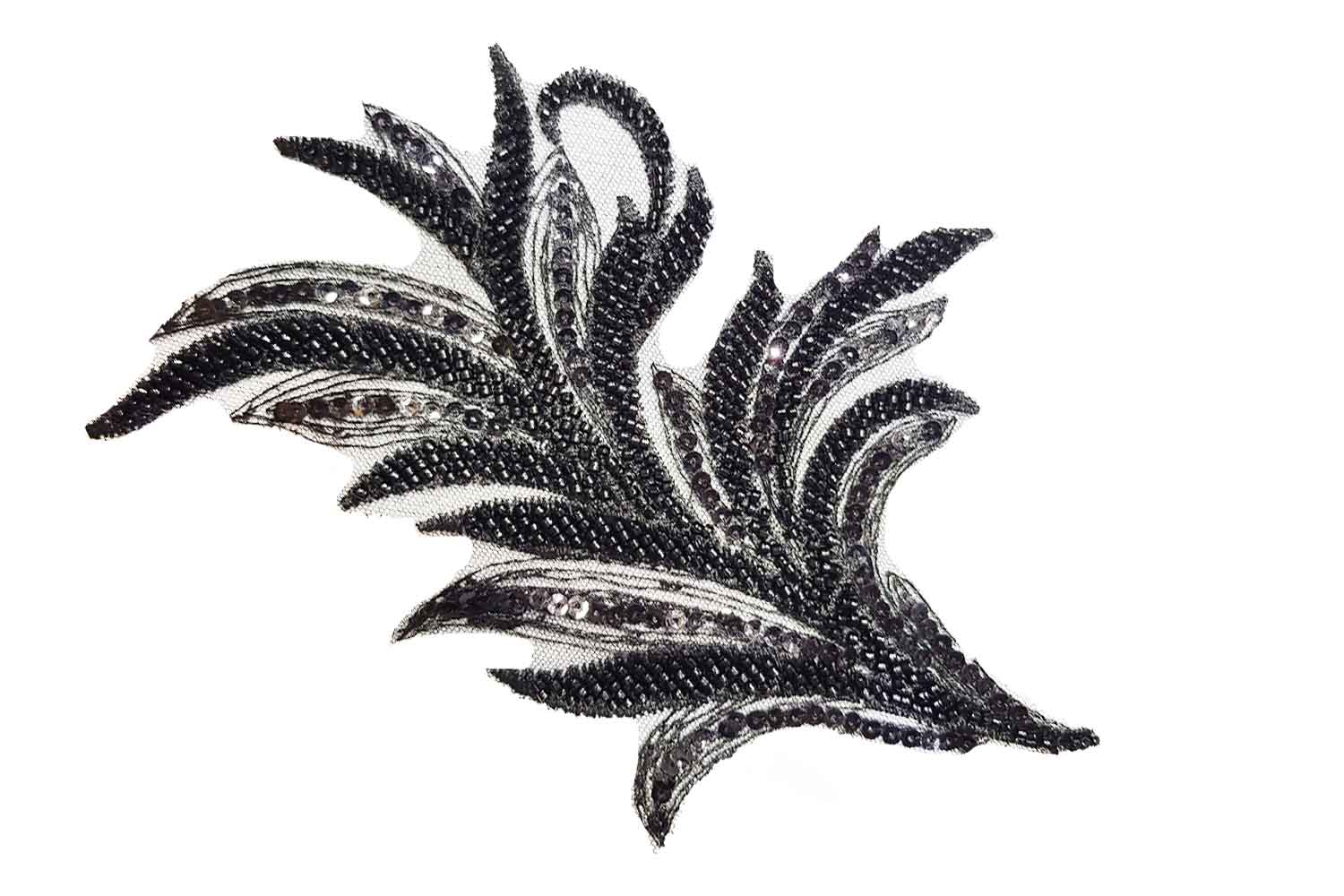 Mohan Shoppe Leaf Shape Beads and Sequence Work Patch/Applique for Dresses Sarees Gowns, lehengas Dupatta Suits etc. Pack of 1 Piece (Black Color)