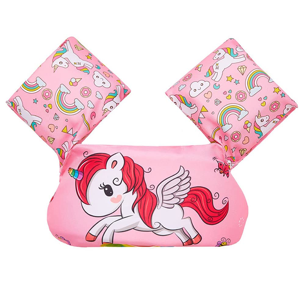Koochie-Koo Cute Unicorn Printed Cool Beach/Pool Party Float Arm Bands Swimming Training Vest Life Jacket for Baby Girls from 2 to 6 Years 22 to 55 lbs (Pack of 1, Pink)