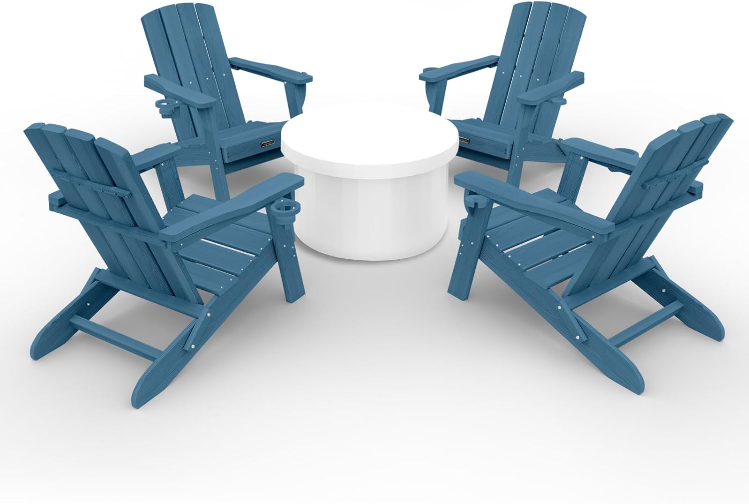 Folding Adirondack Chair Wood Texture 4 Pack, HDPE All-Weather Fire Pit Chairs, Plastic Adirondack Chairs with 2 Cup Holder, Outdoor Lawn Chair for Patio Garden (Navy Blue)