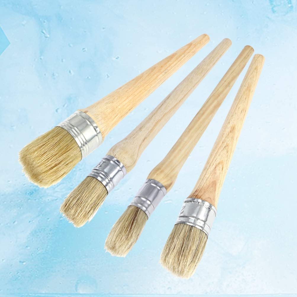 Pincel Redondo de Madera para Pintura, 4 Piezas, Mango Largo | Cerdas Naturales, Agarre Ergonómico, Uso en Decoración del Hogar y Manualidades