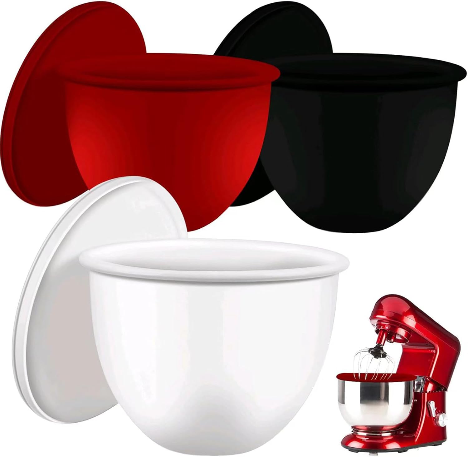 Silicone mixing bowl liner compatible with the 5-quart KitchenAid mixer, 3pack silicone bowl insert with tilt-head and lid for cooking baking dishwasher and microwave safe.