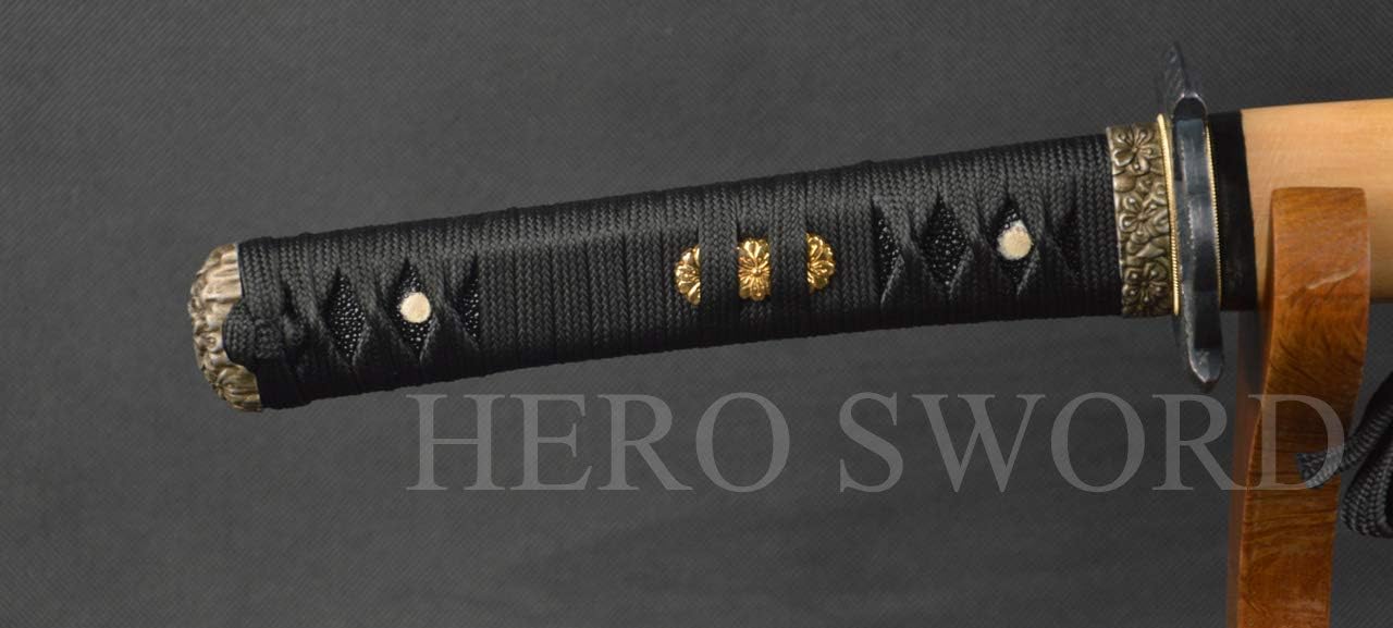 Red Damascus Folded Steel Wakizashi Handmade Japanese Samurai Sword Full Tang Blade can Cut Bamboo Trees