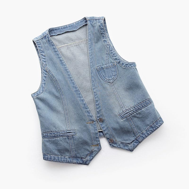 HDIJDY Gilet Jeans Donna,Gilet Donna Taglie Forti Estate Casual Canottiere Senza Maniche Scollo A V Giacca Di Jeans Da Donna Lavata Monopetto Jeans Gilet Dame Blu Scuro L