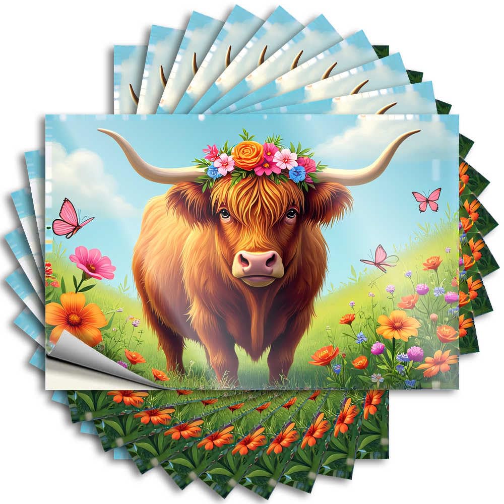 Beauty Window Saying | Highland Cow in A Flower Garden Crazy Durable Vinyl Sticker Easy Apply for Dart(8X12CM)