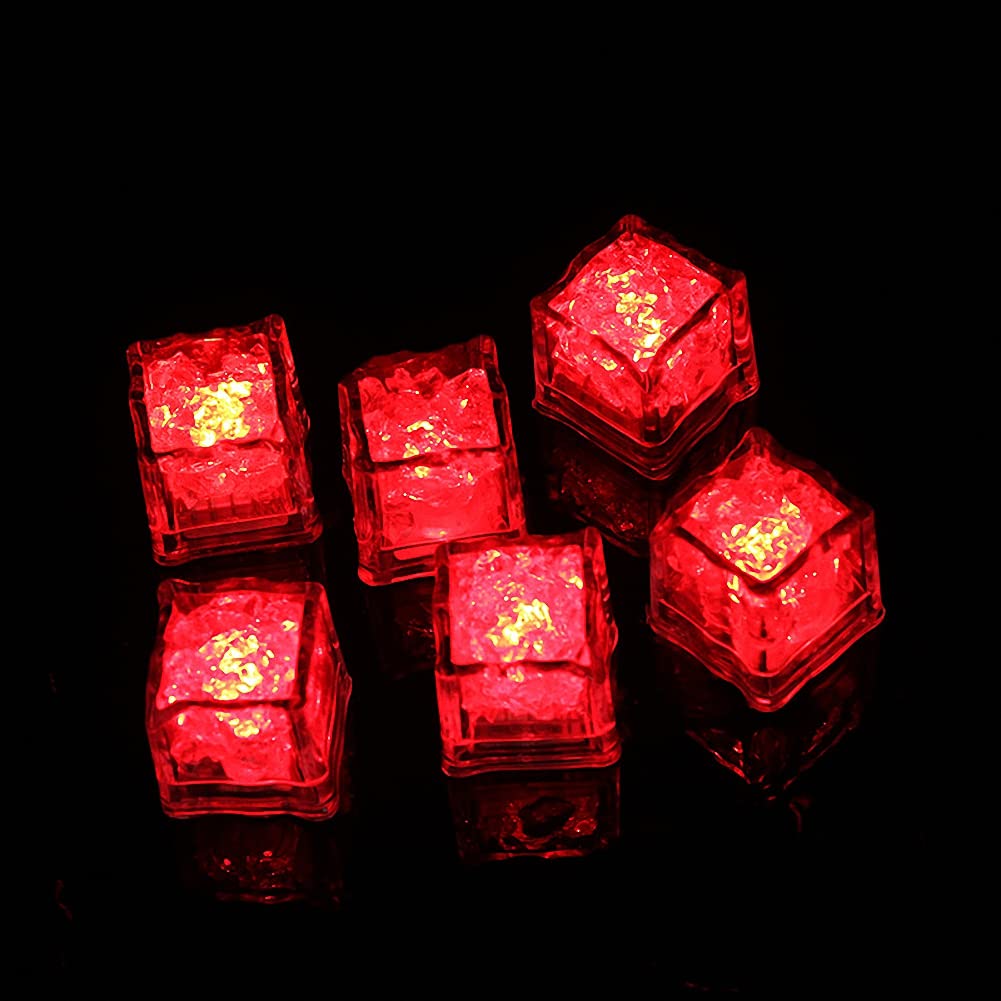 Ulalaza Waterproof Led Ice Cube 12 Pack Multi Color Flashing Glow in The Dark LED Light Up Ice Cube for Bar Club Drinking Party Wine Wedding Decoration