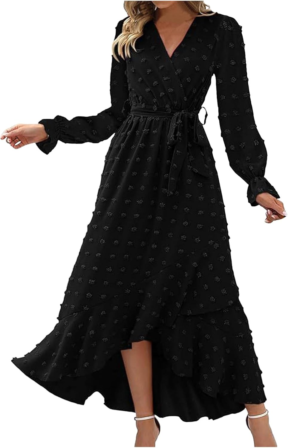Fall Dresses for Women 2024 Trendy Ruffle Long Sleeve Swiss