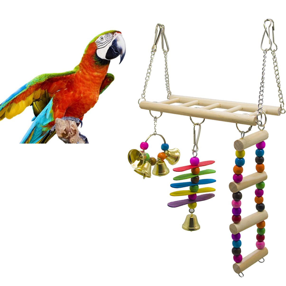 Mipcase 3stücke Vogelspielzeug Set Für Papageien Teiliges Kletter Und Schwing-Set Naturholz Hängematte Und Leiter Für Wellensittiche Und Nymphensittiche Fördert Aktivität Und
