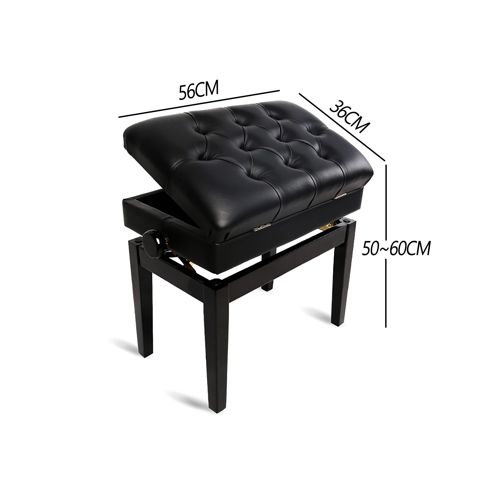 Sgabello Regolabile per Pianoforte con Porta-spartiti, in Legno massello, Comodo Cuscino Spesso, Due opzioni per Le Gambe dello Sgabello,A