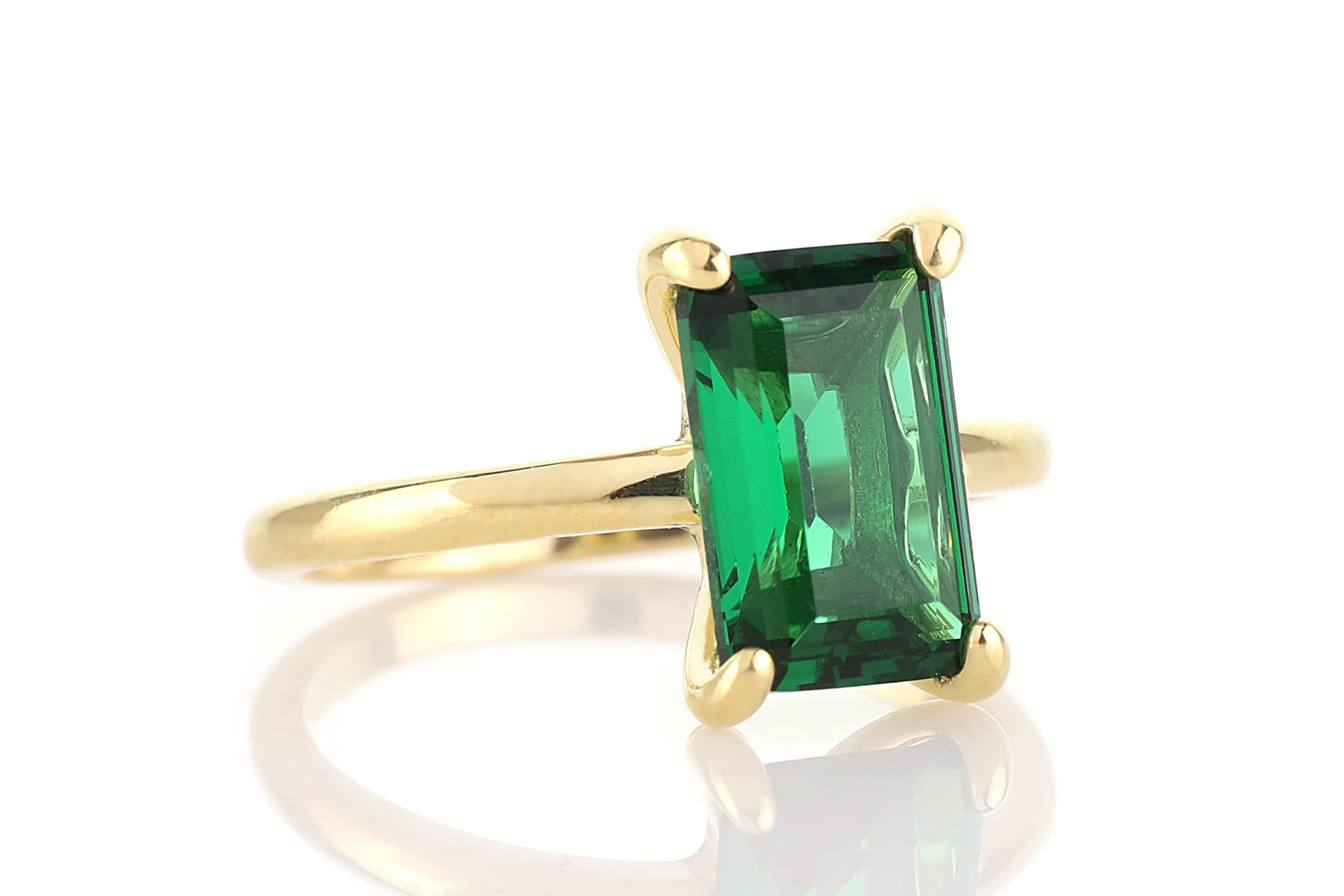 Rechteckiger Smaragd Verlobungsring, Ehering, Jahrestag Gold Solitär Ring - Elegante Frauen Edelstein Ringe - Anpassbar mit Gravur - mit Box