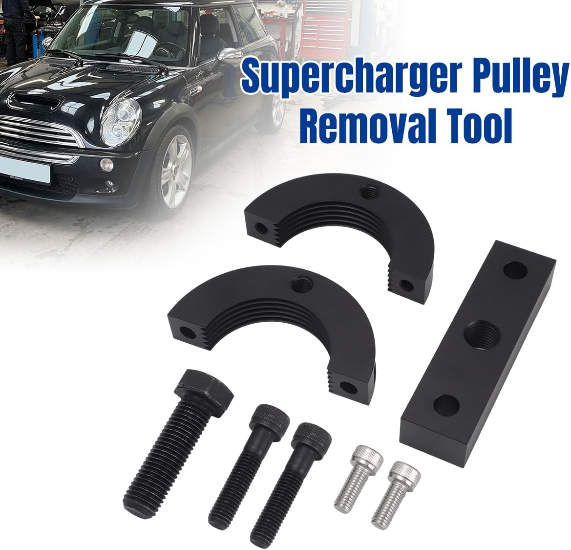 motoparty Pulley Removal Tool for Mini Cooper S Supercharger Pulley Clamp & Puller Set for R53 Supercharger, No Need to Remove Tensioner, Reusable