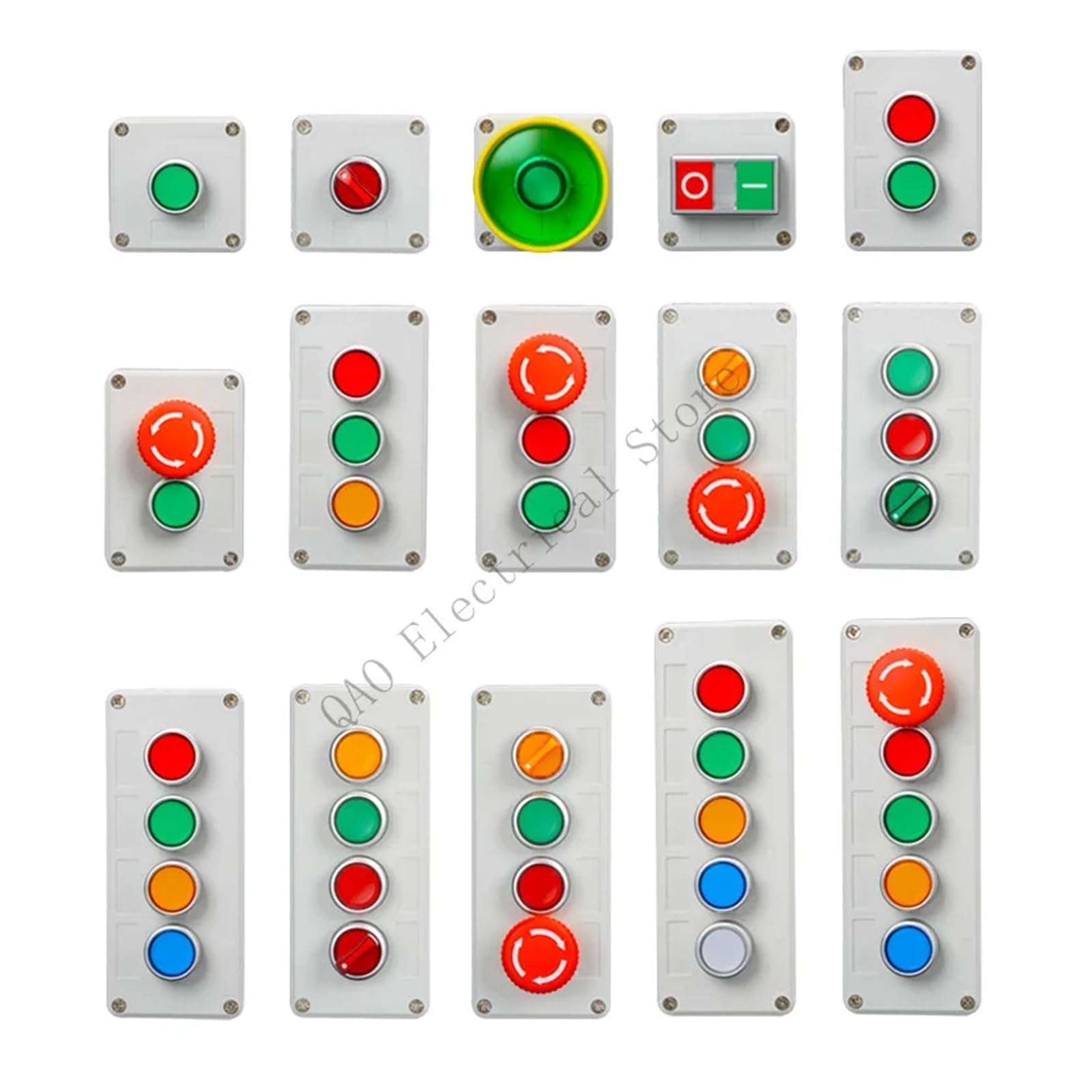 Caja de control de interruptor de botón, 1 Uds., con luz, botón de parada de emergencia, reinicio automático, 220V, autobloqueo, 24V, interruptor industrial resistente al agua(4-03)