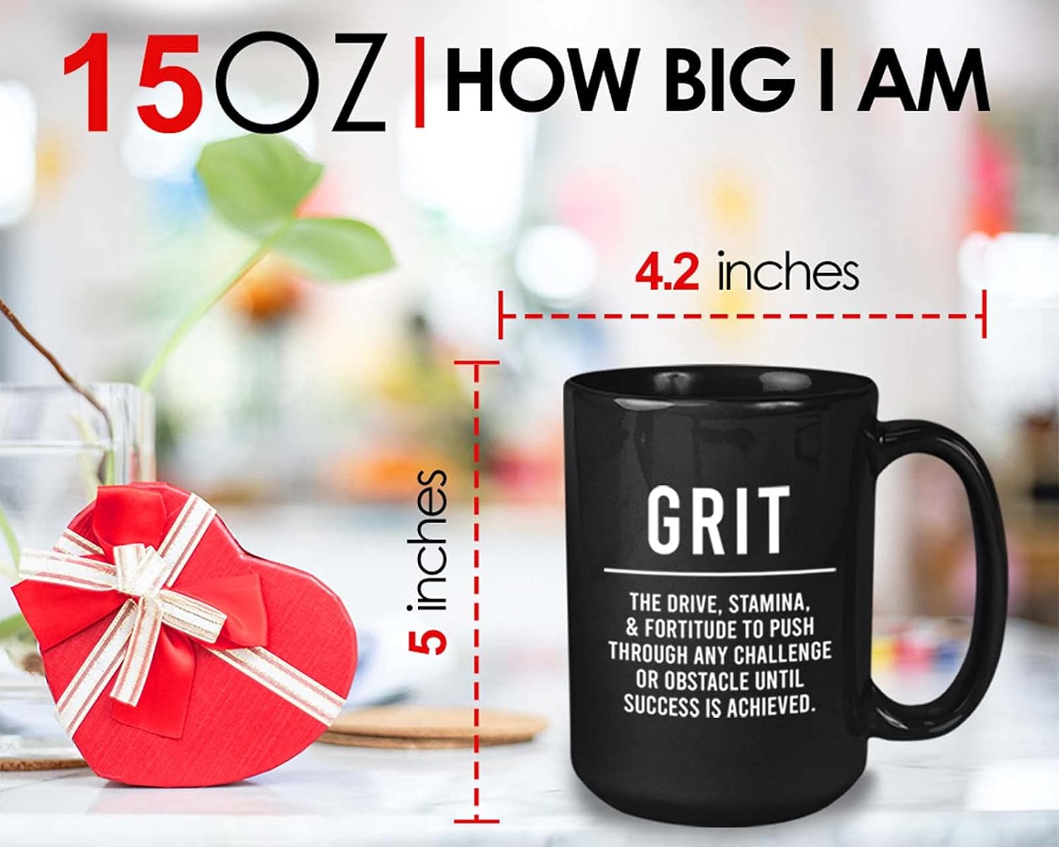 Bubble Hugs Meaningful Coffee Mug 15 Oz Black - Grit - Daily Motivation Quote Encouragement Positive Affirmation Best Wishes