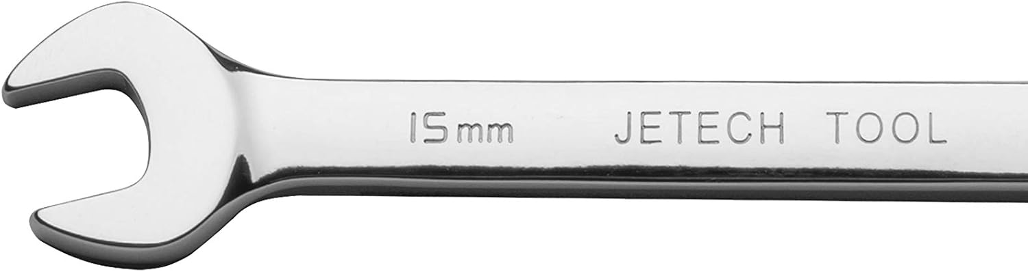 Jetech 15mm Gear Wrench - Metric Industrial Grade Cr-V Steel Ratcheting Combination Wrench, Ratchet Spanner in Polished Chrome Finish - Image 4
