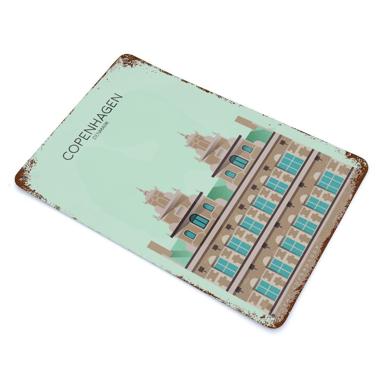 Copenhagen Travel Snippet Weathered Tin Sign 11.8"x7.9", Novelty Wall Decor for Garage, Pub Or Kitchen