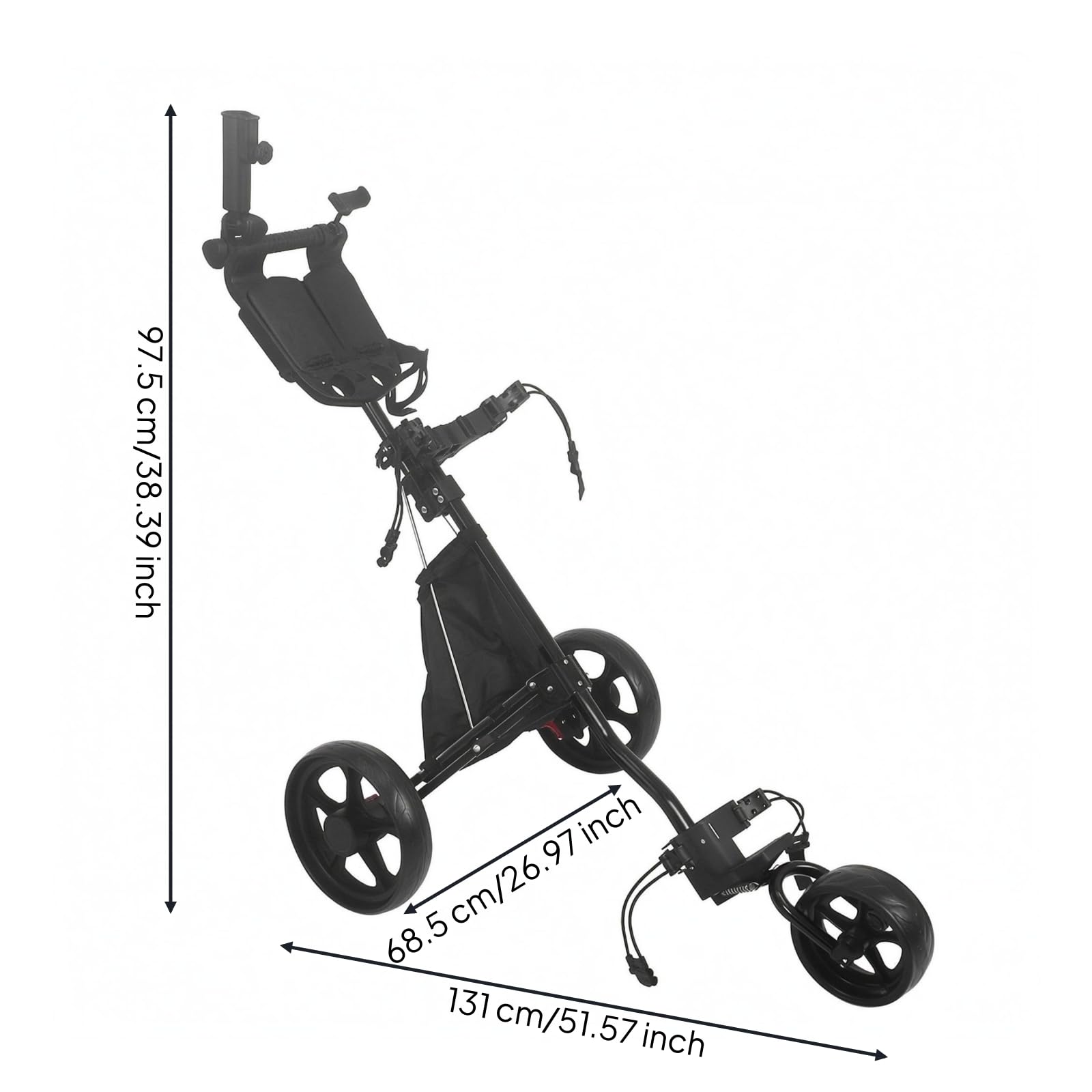 Carro de Golf Plegable Carrito Trolley Empujable con Estructura de Aleación de Aluminio Ruedas Estables Porta y Soporte para Marcador Adecuado para, Negro