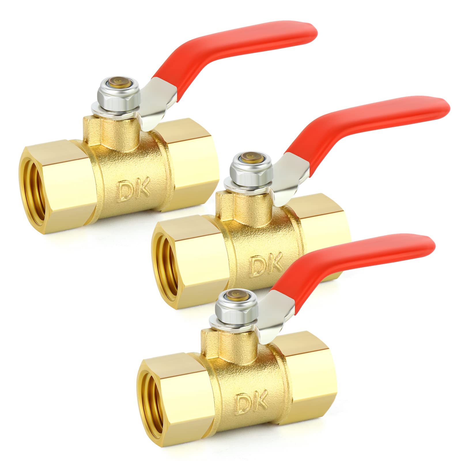 GASHER 3PCS 1/4 Inch Brass Mini Ball Valve, Shut Off Valve, 1/4 Inch FNPT Thread Pipe Fitting