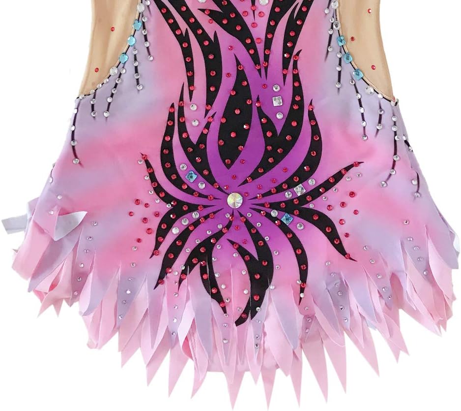 LIUHUO Rhythmic Gymnastics Leotard Pink Gradient Diamond Girl Competition Performance