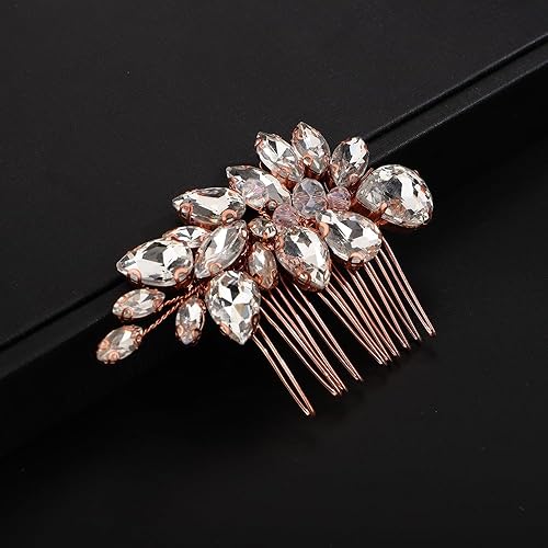 Miniatura 10 de Teyglen Peine de pelo de boda con diamantes de imitación de cristal negro, pieza de pelo de novia de cristal negro, peine de pelo de boda con