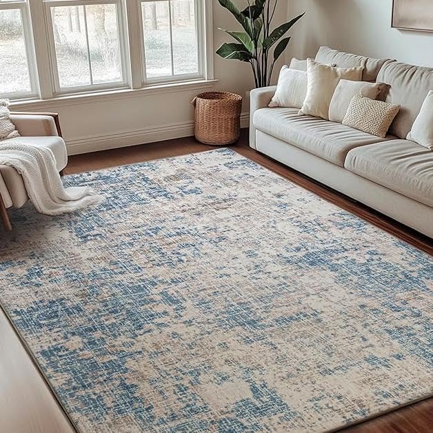 ilango 8x10 area rugs for living room bedroom washable modern rugs 8' x 10' with non slip backing high traffic indoor carpet for dining room dorm non-shedding & fade resistant modern rugs modern - sky blue 8' x 10' (8'×10')