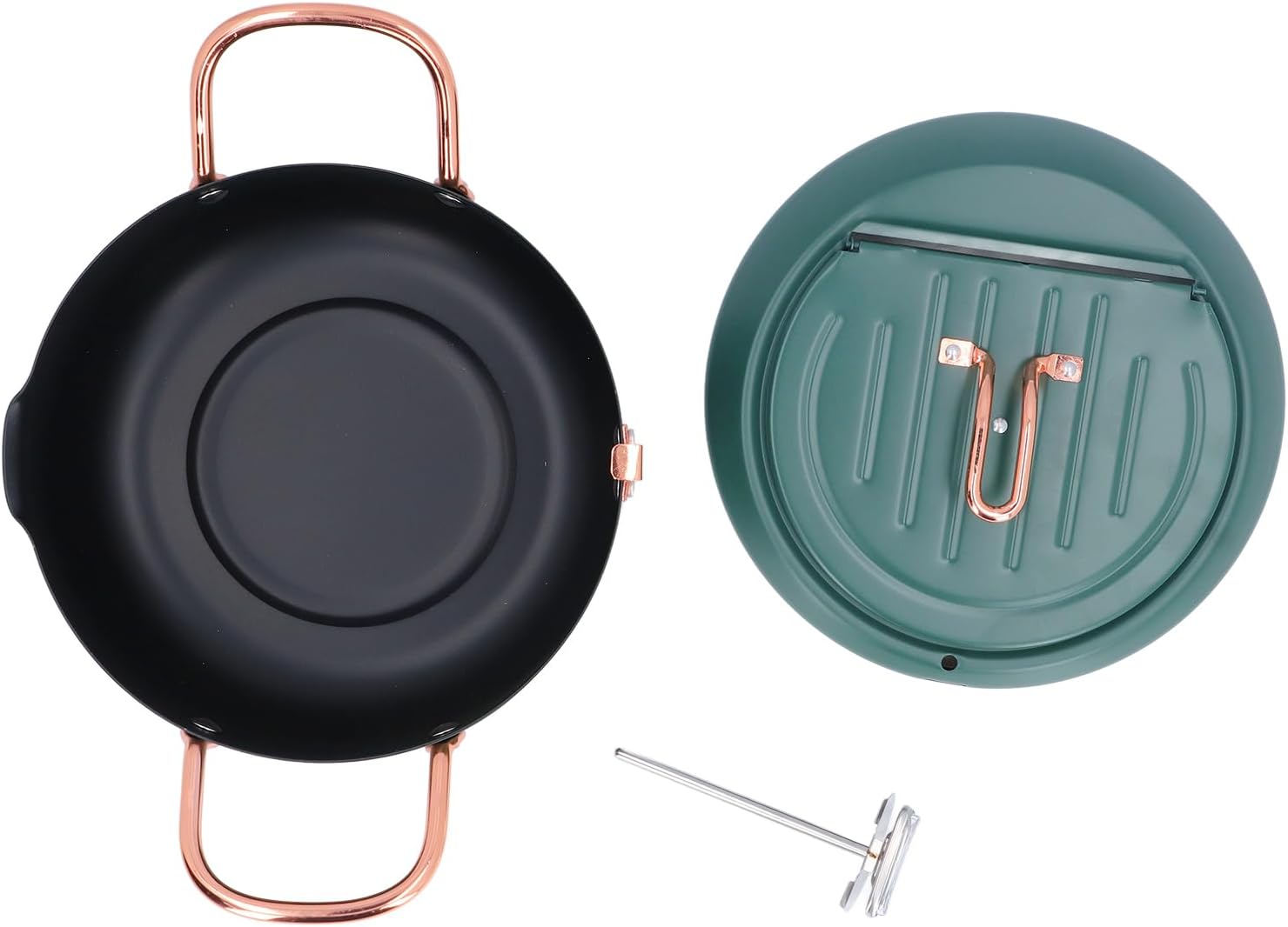 Deep Fryer Pot, Double Handles Iron Janpanese Frying Pot with Thermometer, Lid And Oil Drip Drainer Rack Multifunctional Cooking Pot for French Fries Chicken