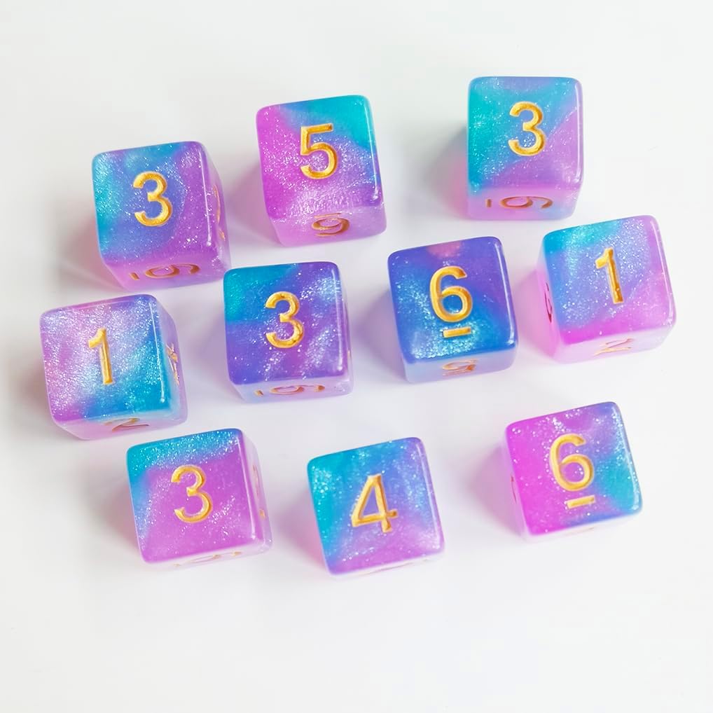 10 Pieces Polyhedral D6 Dice Set, 6 Sided Dice 16mm Square Edge Dice for RPG MTG DND Table Games (Green Purple)