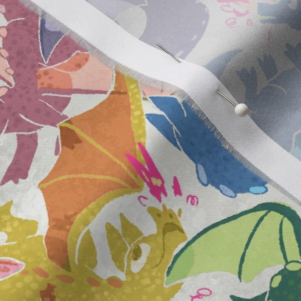 Spoonflower Fabric - Rainbow Dragons Cute Children Fun Dragon Kids Printed on Organic Cotton Sateen Fabric by The Yard - Sewing Quilting Apparel Home Decor