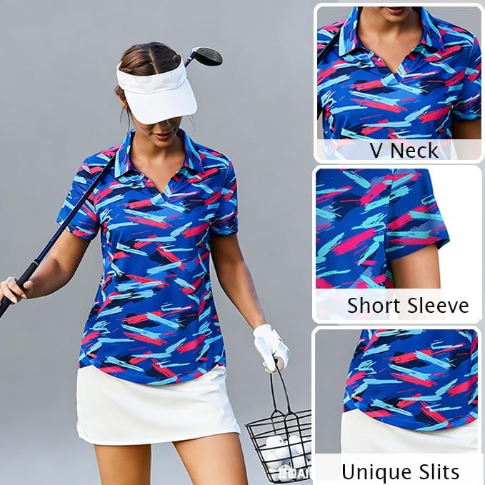 PINSPARK Womens Golf Shirt Short Sleeve Polo Shirts UPF 50+ Tennis Top V-Neck Workout Tops Collared Activewear T-Shirts - Image 4