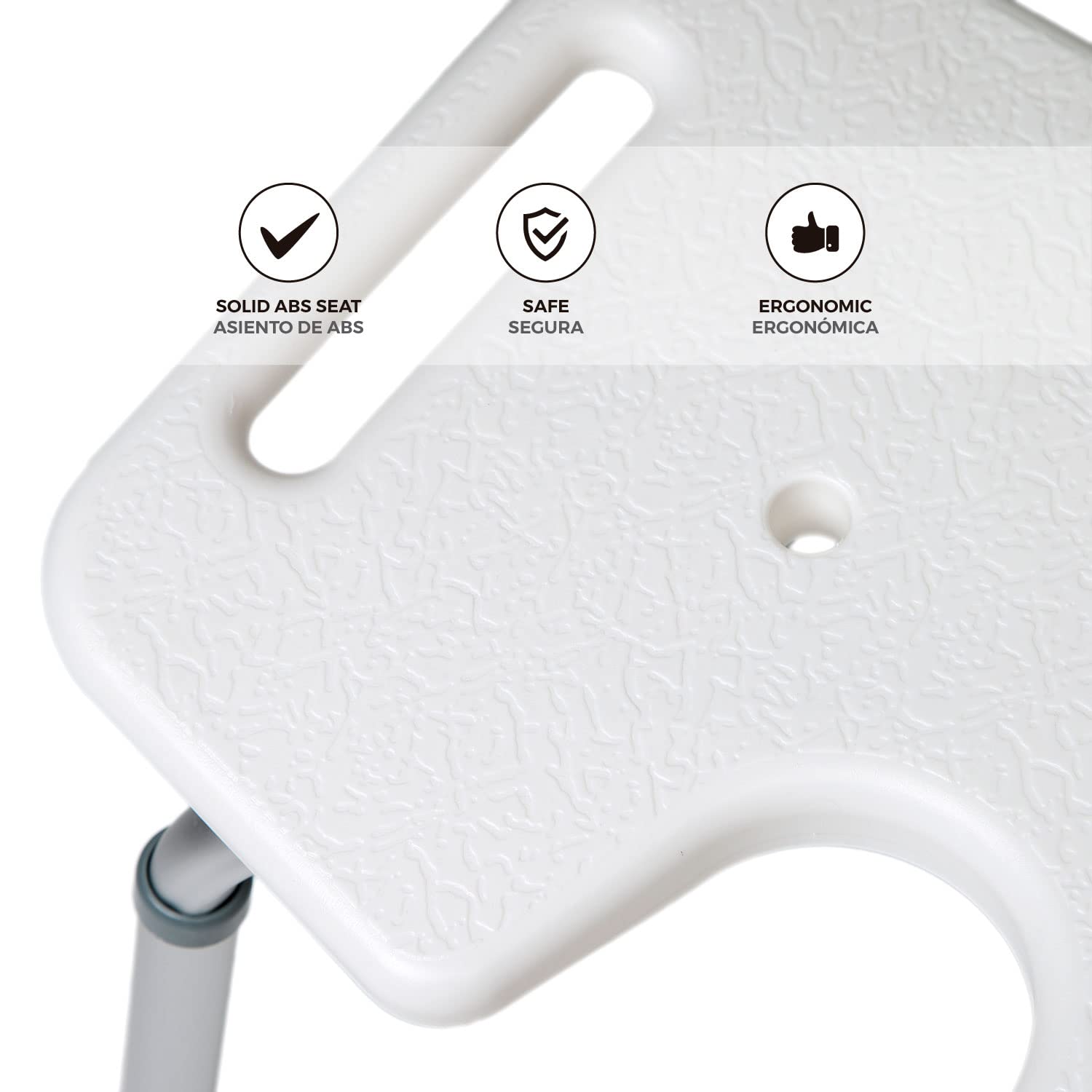 Silla de Baño con Respaldo, Asiento en U y Altura Regulable | Antideslizante, desagües integrados, ajuste en 8 niveles, montaje sin herramientas, para personas mayores