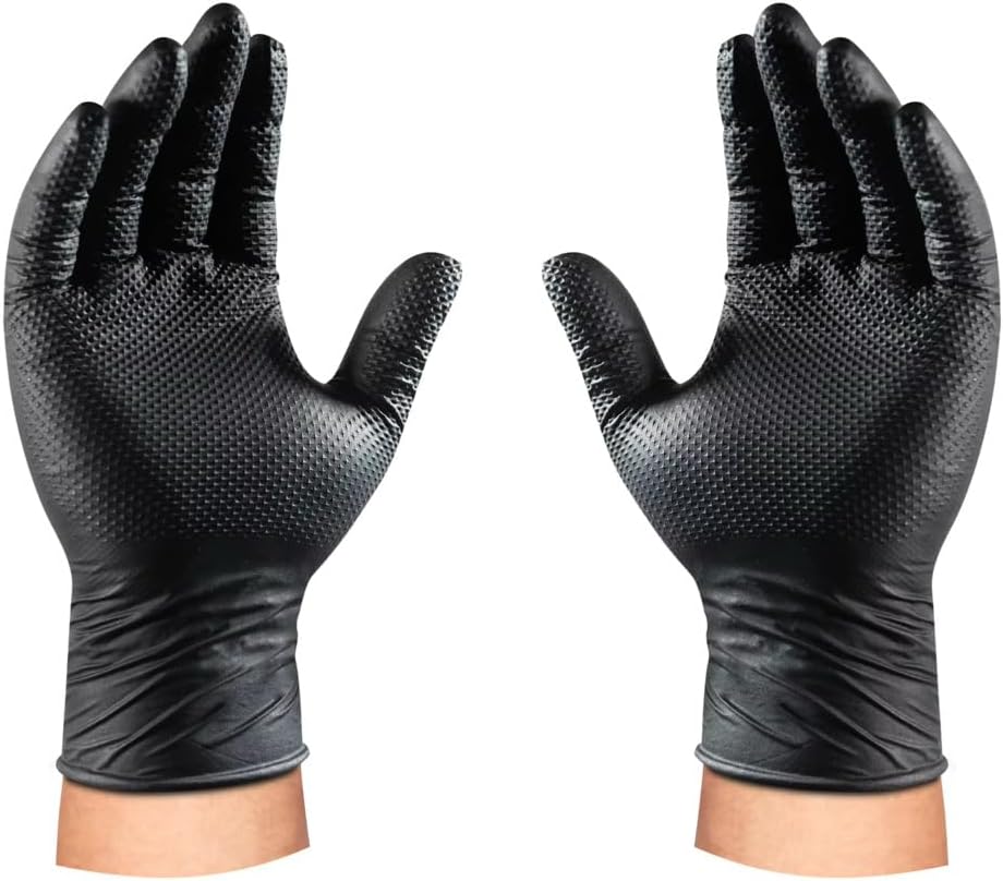 MotorPower Care Gloves, 8 mil Heavy Duty Diamond Texture Grip Gloves Nitrile, powder free, industrial Mechanic (100 Count)