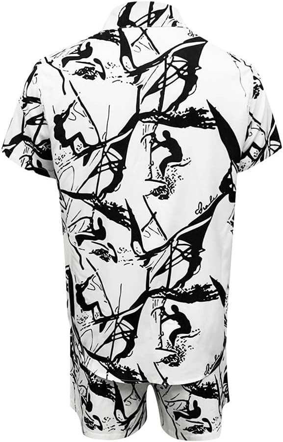 Fashion Hawaiian Printing Short Sleeve Shirt Set Men's Ink Printing Shorts Men's Daily Beach Shirt Set Two-piece