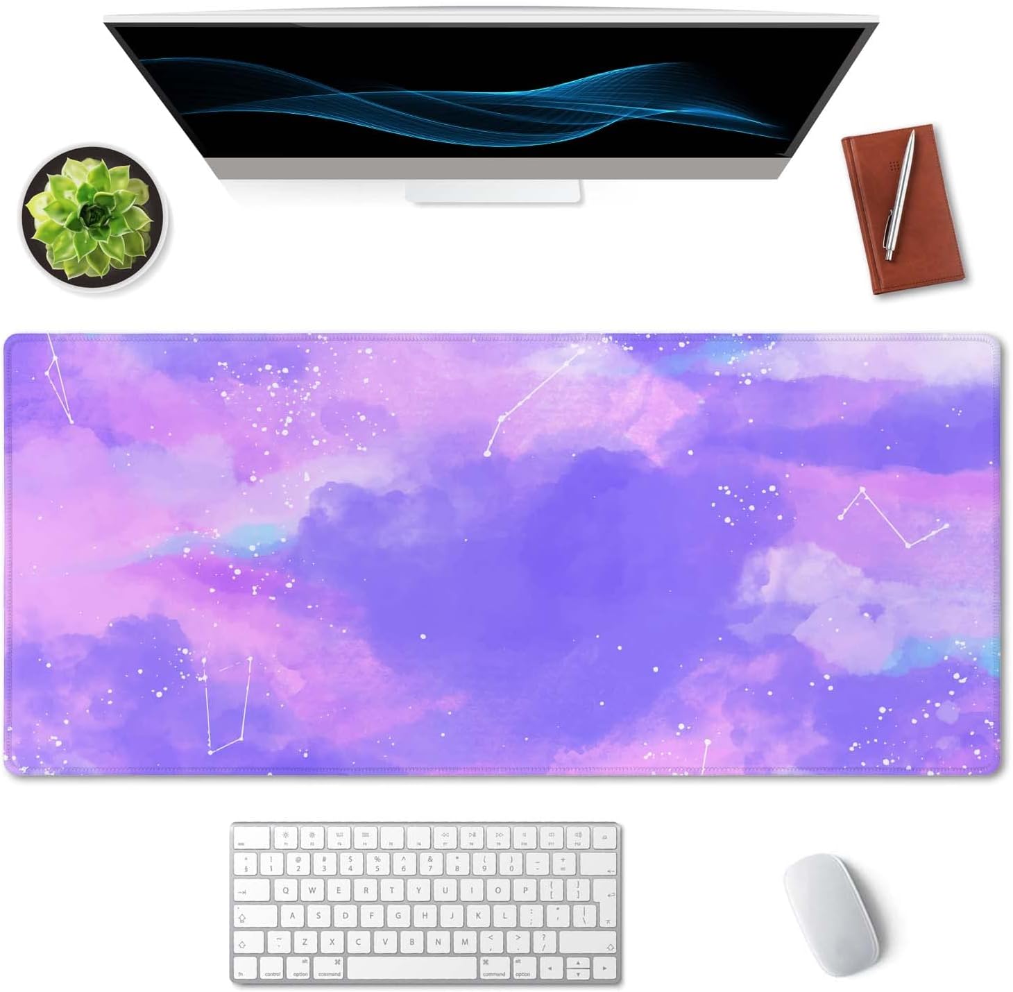 SSOIU Pink Pastel Desk Mat, Gorgeous Starry Sky Desk Pad, Cute Large Gaming Mousepad, Gamer Girl Desk Pad 35.5" X 15.7", Non-Slip Laptop Computer Keyboard Mousepad for Office and Home image 3