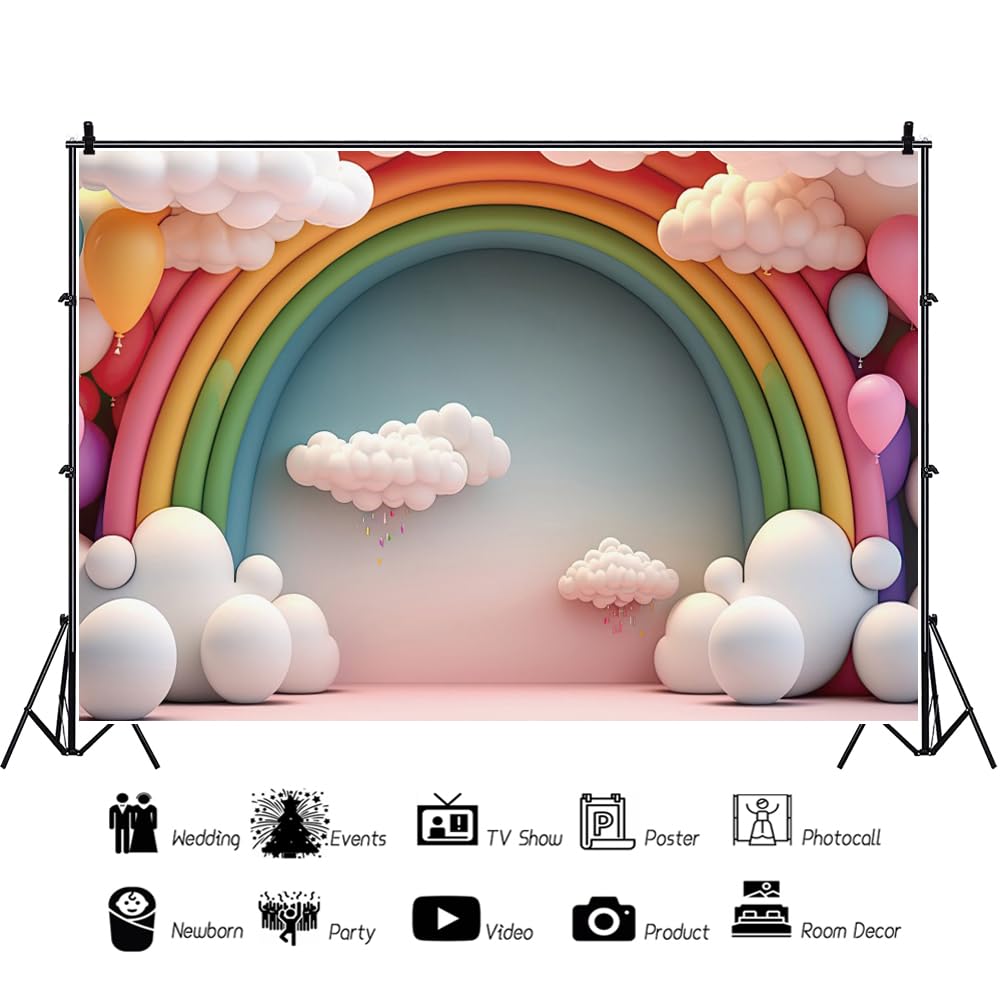 telón de Fondo Arco Iris 2.7x1.8m Dibujos Animados Arco Iris Globo Nube bebé Ducha Fondo recién Nacido niño niña Fiesta de cumpleaños decoración Banner