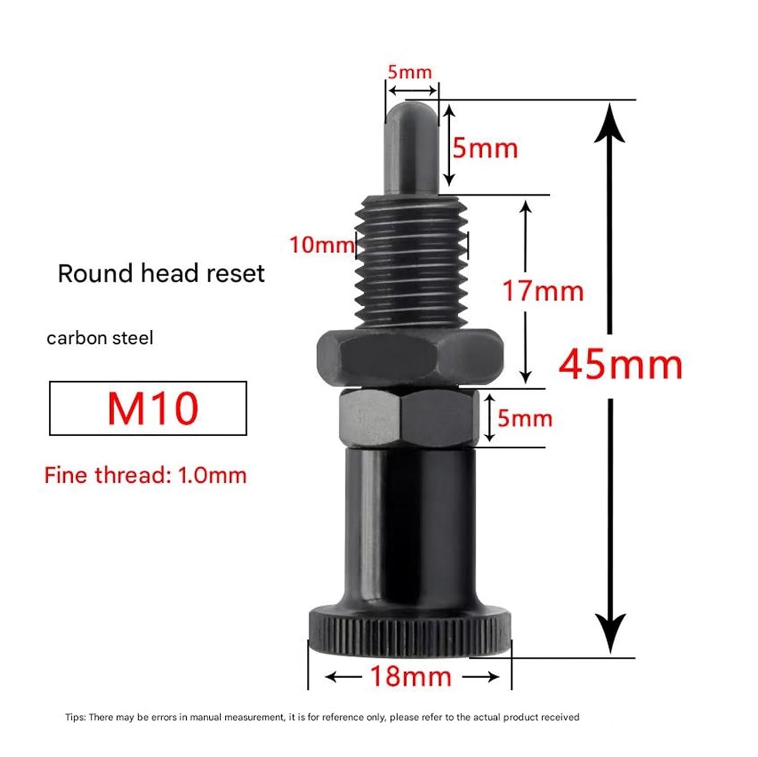 Plunger Pin, Push Fit Ball Nose Spring Plunger Carbon Steel Return Knob Retractable,Indexing Plunger(PXAN M10)