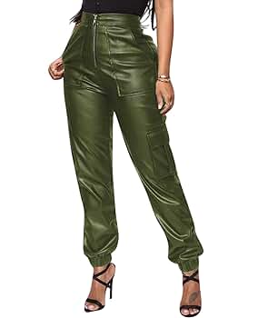 Sexyshine Women's Faux Leather PU Loose Solid Pant High