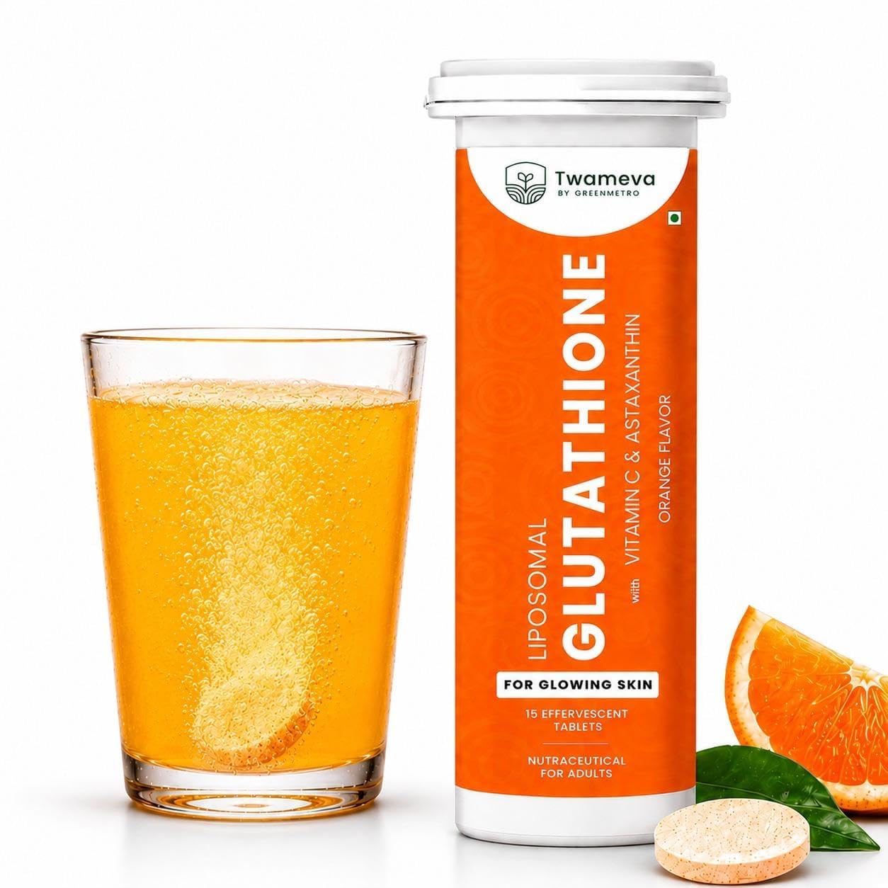L-Glutathione Effervescent Tablets | Vitamin C, E and Astaxanthin | Glutathione for Radiant, Even-Toned and Glowing Skin