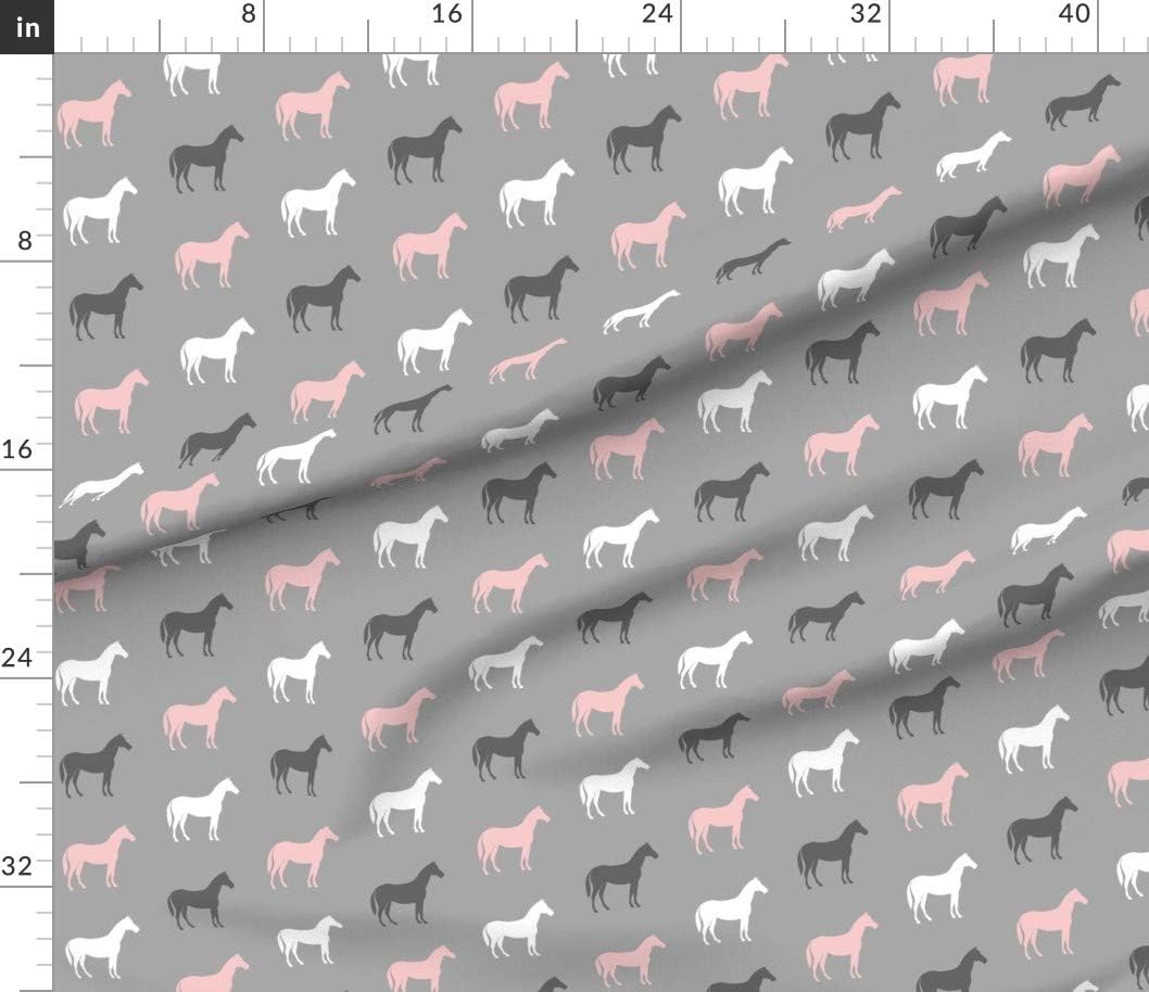 Spoonflower Fabric - Multi Horses Pink Grey Farm Horse Girl Little Arrow Printed on Petal Signature Cotton Fabric by The Yard - Sewing Quilting Apparel Crafts Decor
