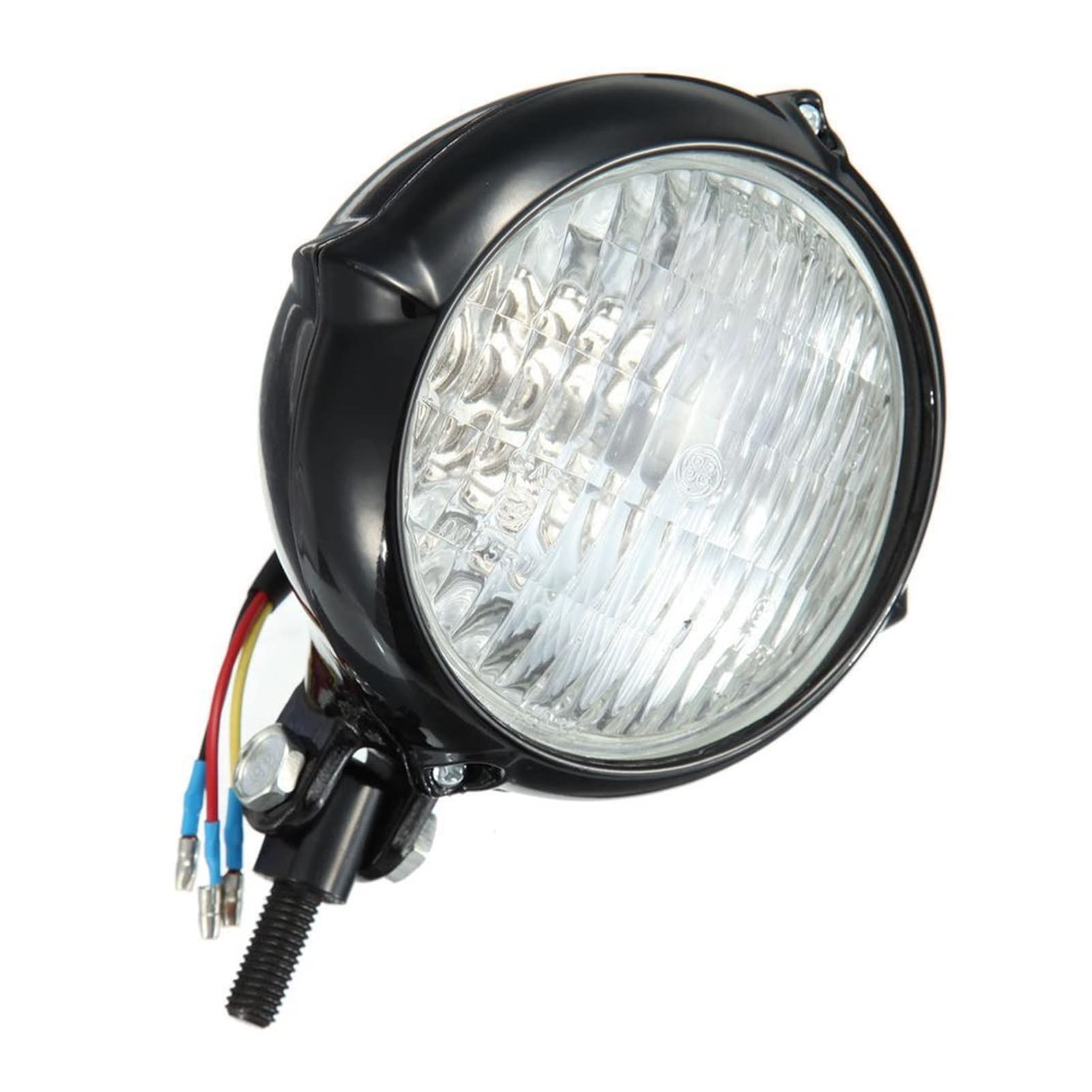 Chromowana czarna zabytkowa żarówka motocyklowa Bates Style H4 Żółta lampa przednia, do Harleya, Bobbera Choppera Reflektor Fairing Light(Schwarz)