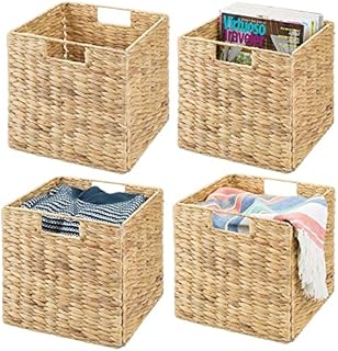 mDesign Storage Basket - Set of 4 - Foldable Water Hyacinth Storage Box - Basket Storage Unit Ideal for Storing Clothes, Toys or Magazines - with Wickerwork Pattern - Natural