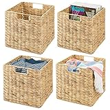 mDesign boîte de rangement (lot de 4) – panier tressé pliable en eichhornia – panier pour vêtements, jouets ou magasines – avec un motif tressé – couleur naturelle