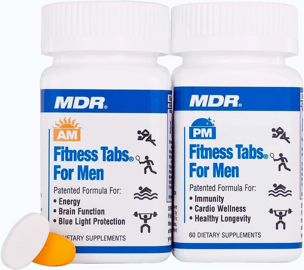 MDR Fitness Tabs - Multivitamínico patentado AMPM para hombres formulado con los nutrientes adecuados en el momento adecuado - Sin gluten -