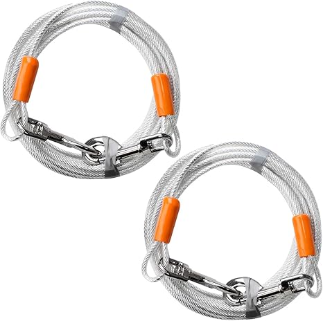 BV 30ft Heavy Duty Dog Tie Out Cable - Reflective, Rust Free, Up to 125 Pounds (Red Pair)