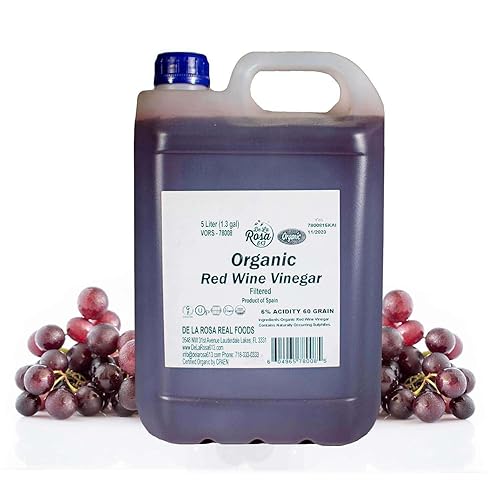 De La Rosa - Vinagre de vino tinto orgánico, filtrado, Kosher para Pascua, vegano, sin OMG y sin gluten, ideal para aderezos de ensalada, adobos y