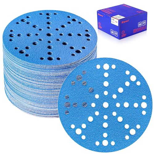 SpeTool Schleifpapier 150mm Klett mit 49 Löchern 60 Stück Set Keramik Schleifscheiben 80 Körnung Holz Metall